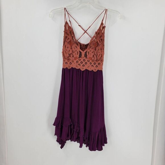 FREE PEOPLE ONE women's purple color block mini dress - Picture 1 of 9